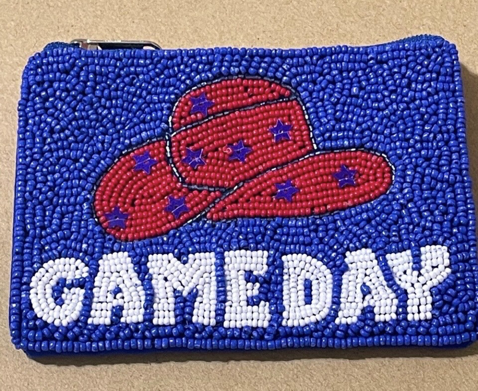 Red Blue Hat Beaded Game Day Coin Case