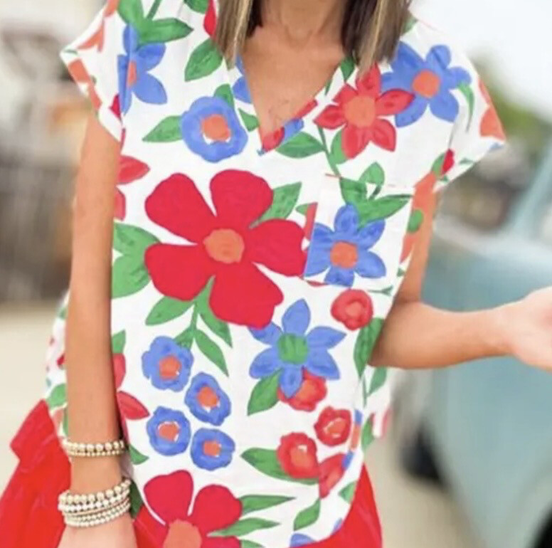 Maggie Red Multicolor Floral Top
