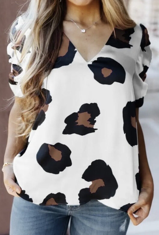 Annabelle White Multi Leopard V-Neck Top