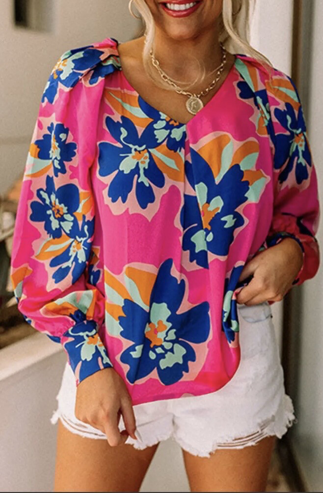 Hayley Pink Multicolor Floral Blouse Top Shirt