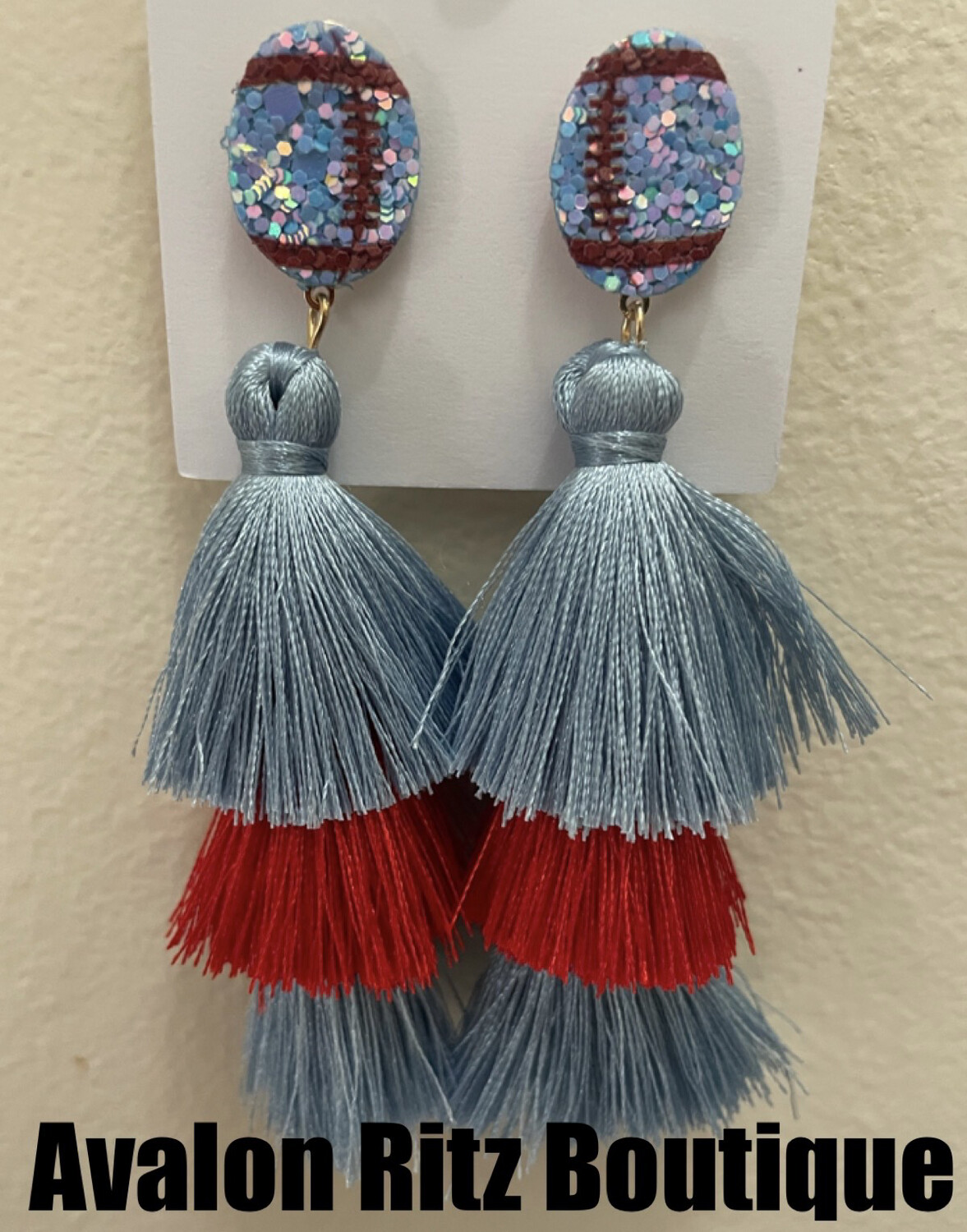 Red Blue Football Fringe Tassel Earrings Ole Miss Game Days