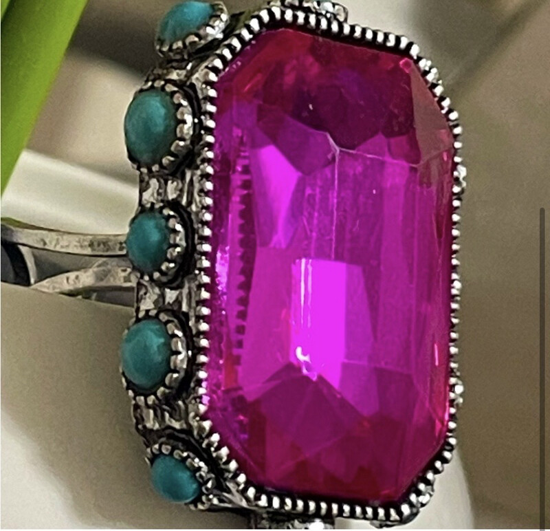 Mary Cashion Fuchsia Turquoise Silver Adjustable Ring