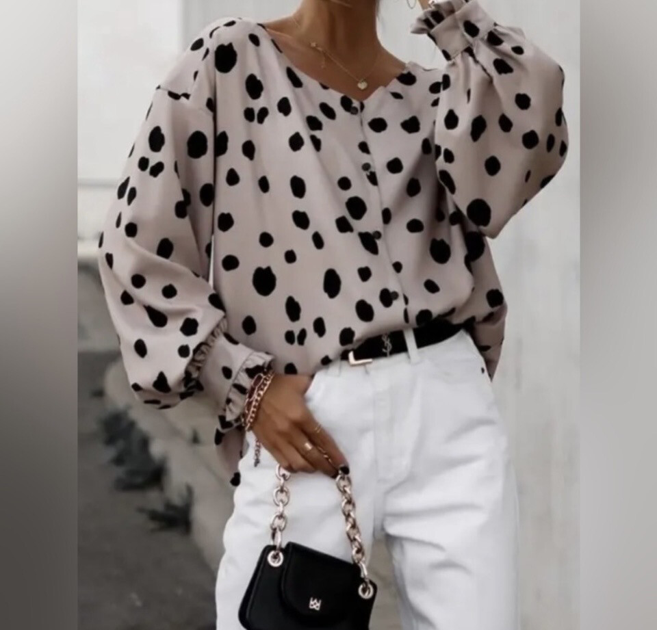 All About Spots Long Sleeve Blouse Size Large