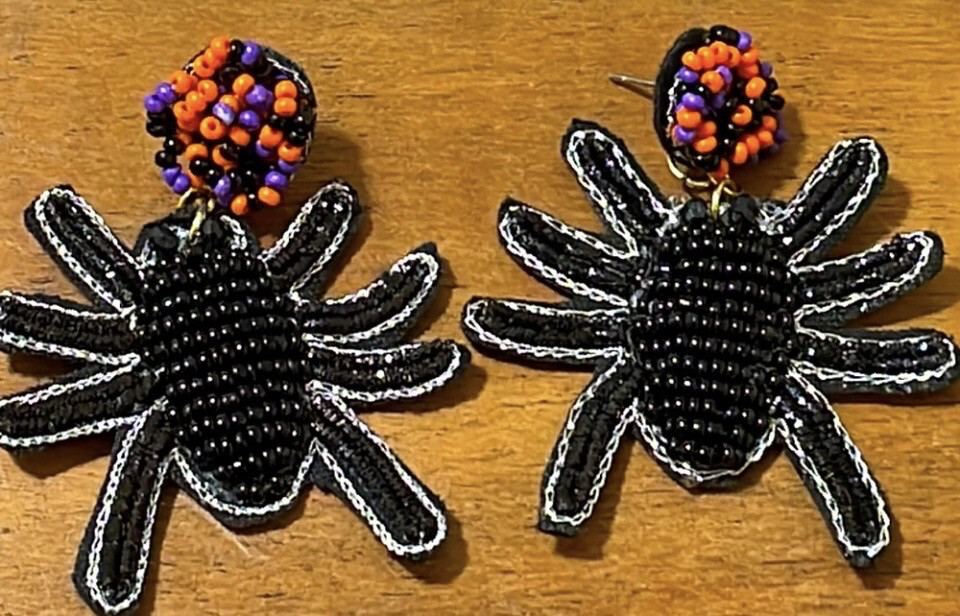 Halloween Black Multicolor Beaded Spider Earrings