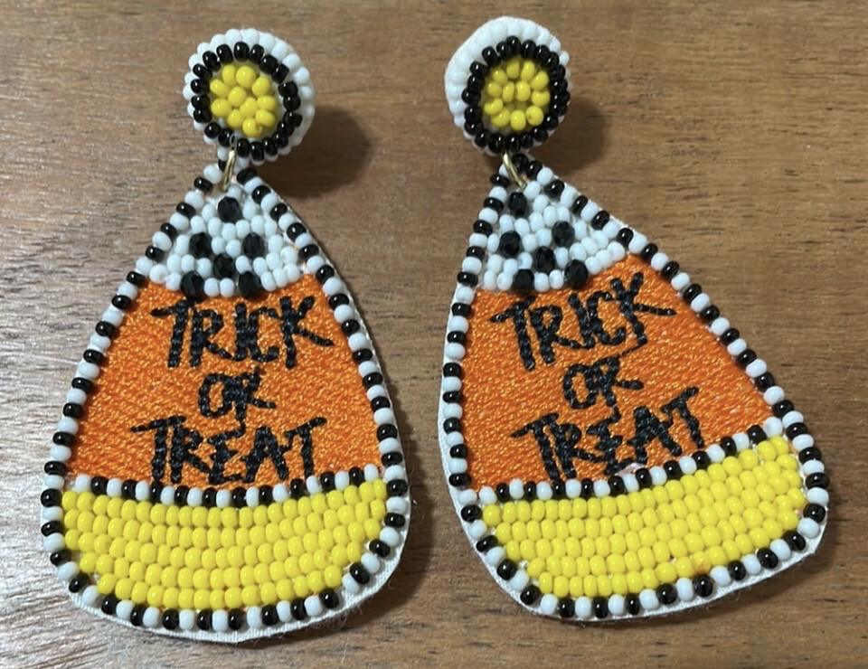 Halloween Multicolor Beaded Trick Treat Teardrop Earrings