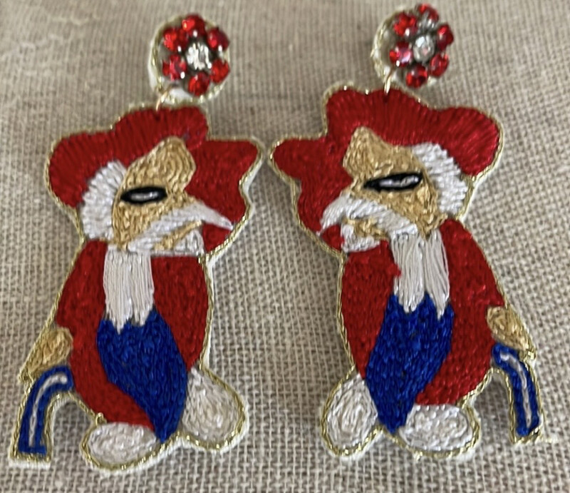 Embroidered Colonel Reb Earrings Rhinestone Detailed Post Ole Miss