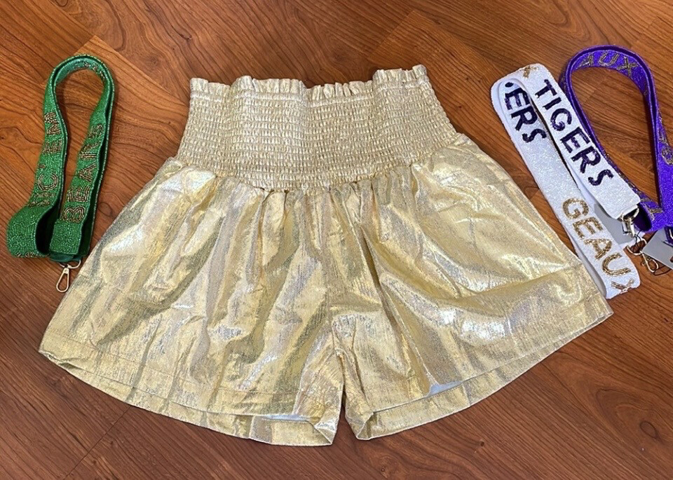 Gold Smocked Game Day Shorts