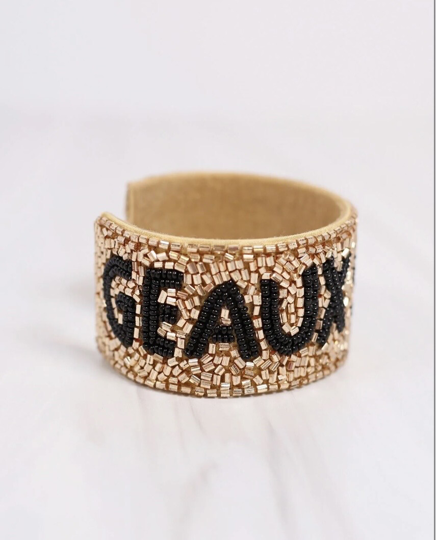 New Orleans Beaded Game Day Geaux Saints Cuff Bracelet
