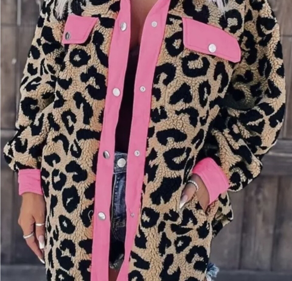 Pink Leopard Print Shacket Plus Curvy