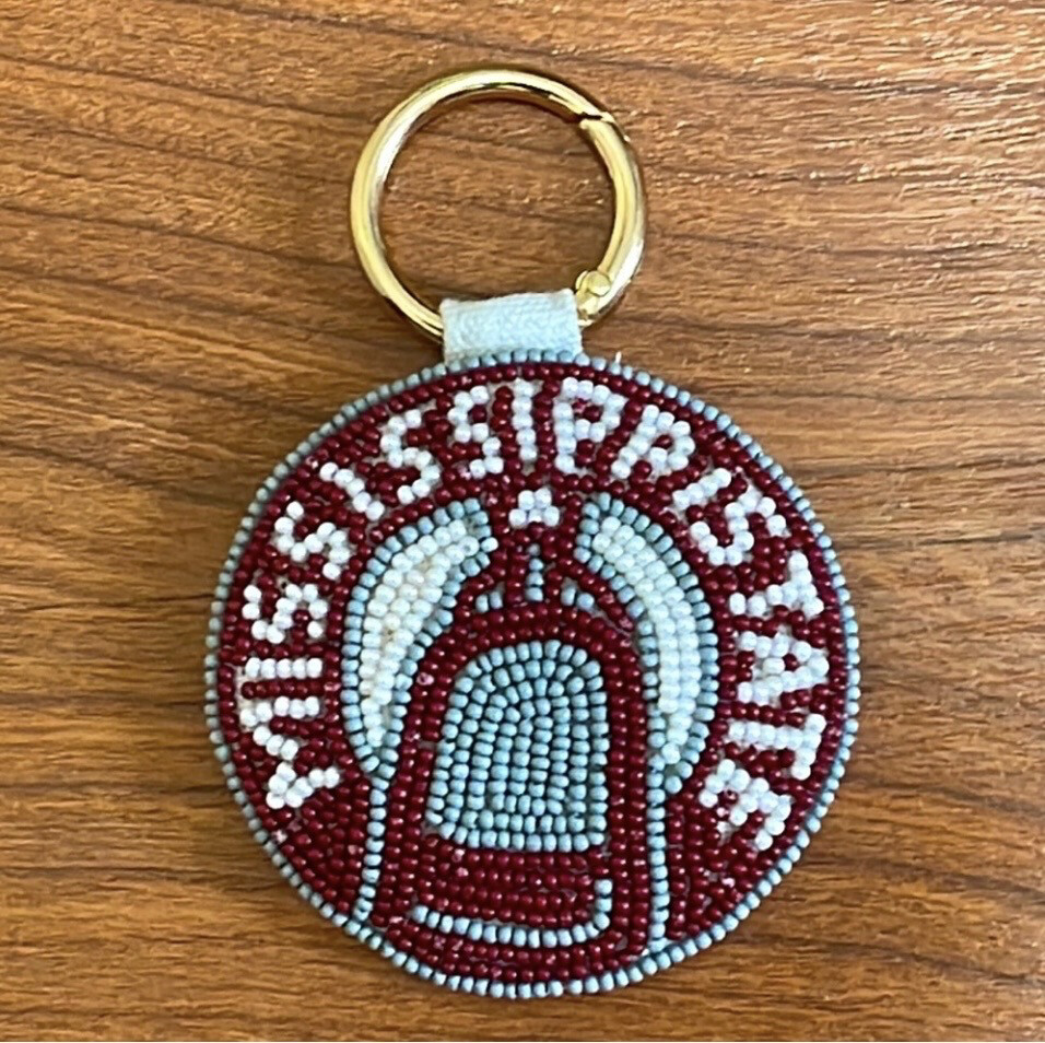 Mississippi State Cowbell Beaded Keychain MSU Game Day Gifts