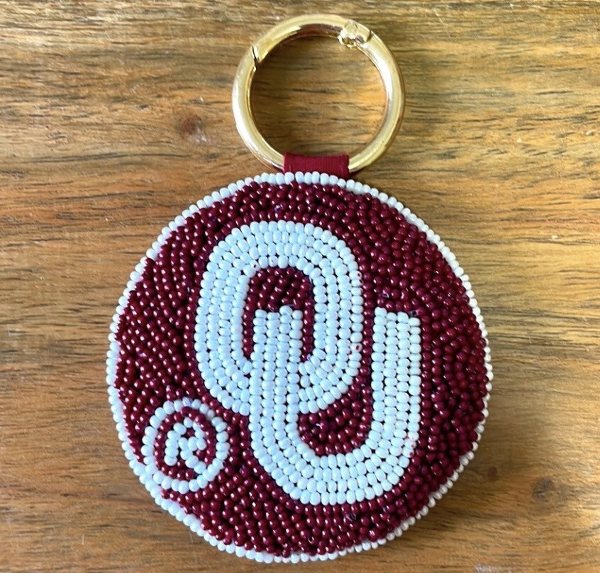 University of Oklahoma OU Beaded Keychain Boomer Sooner Game Days