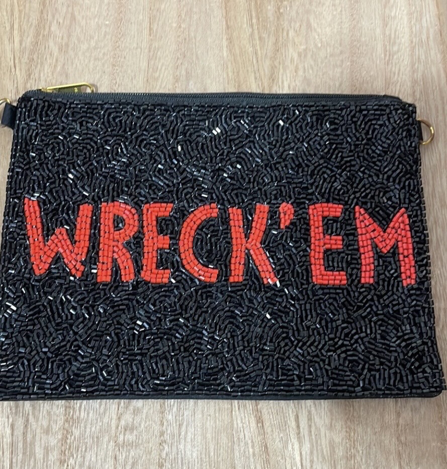 Texas Tech Black Red Wreck' Em Beaded Clutch Pouch Case