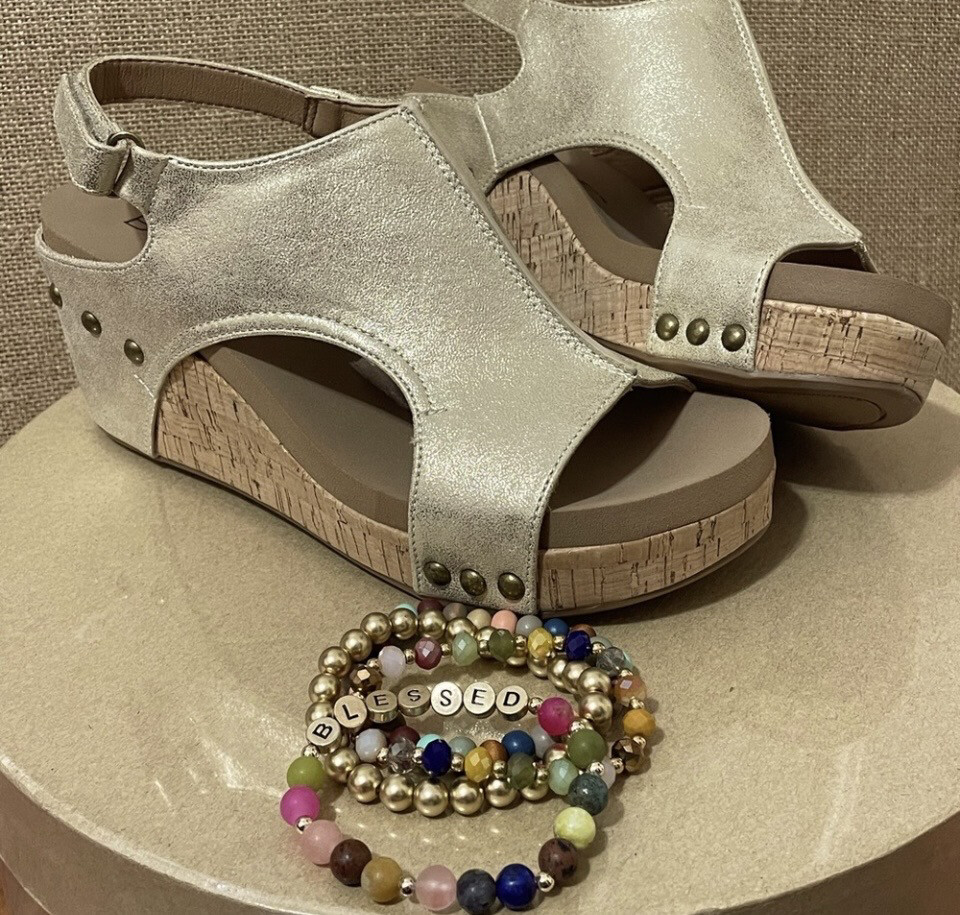 Corkys Footwear Antique Gold Carley Wedge Sandals Shoes