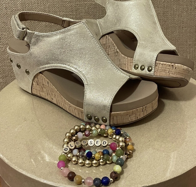 Corkys Footwear Antique Gold Carley Wedge Sandals Shoes