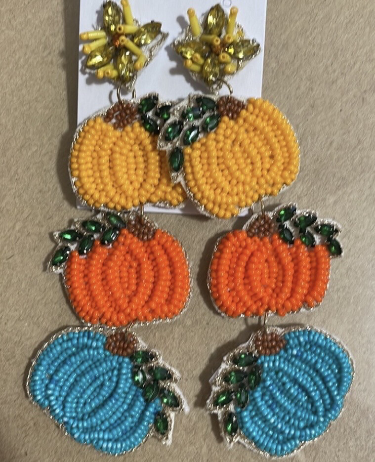 Multicolor Beaded Crystal Pumpkin Stack Beaded Earrings