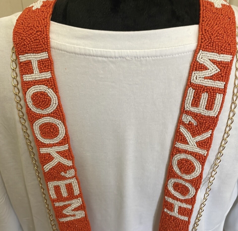 Texas Longhorns Hook'Em Beaded Purse Strap Game Days