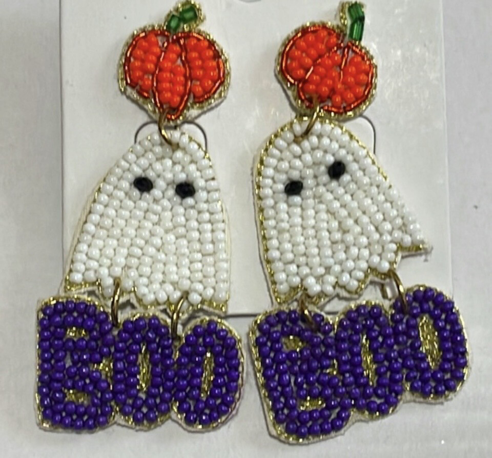 Pumpkin Ghost Boo Halloween Beaded Earrings
