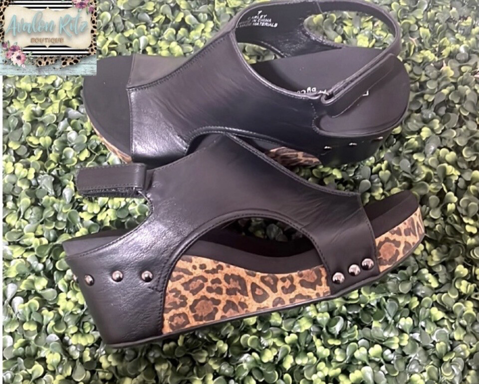Corkys Carley Smooth Black Leopard Sandals
