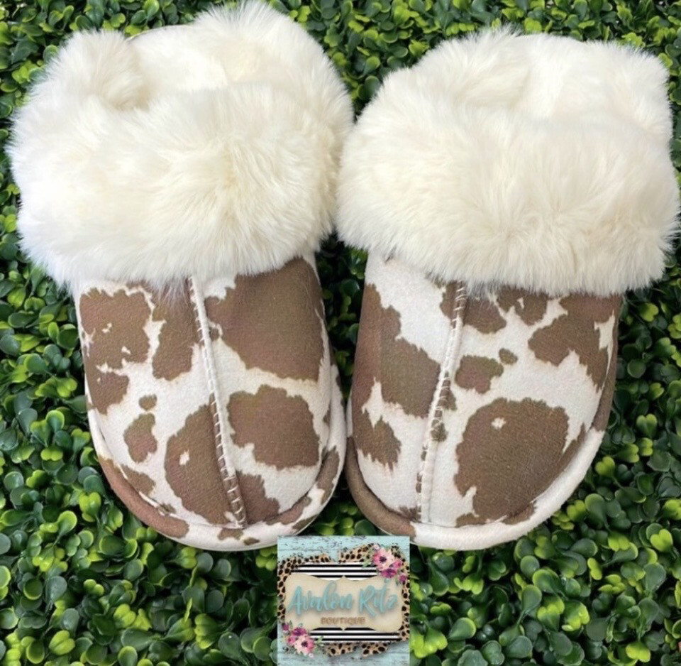 Belle Brown Cow House Slippers Shoes