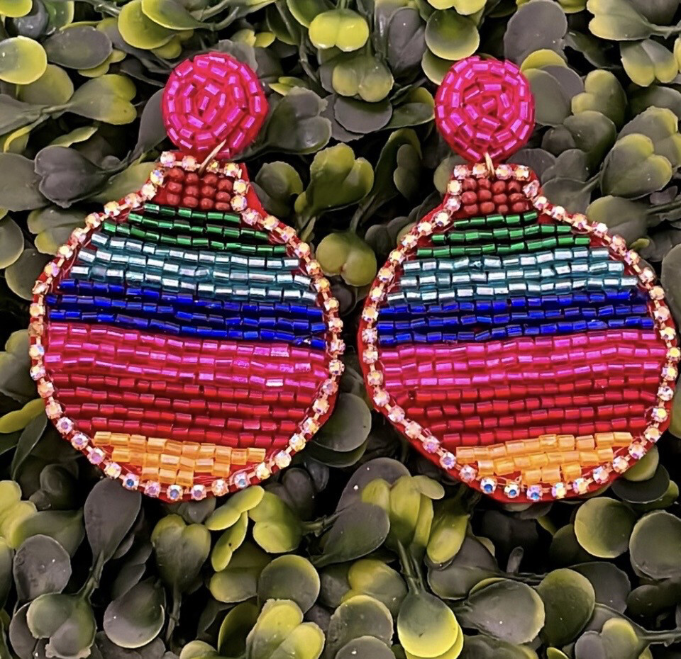 Multicolor Beaded Iridescent Crystal Christmas Ornament Earrings