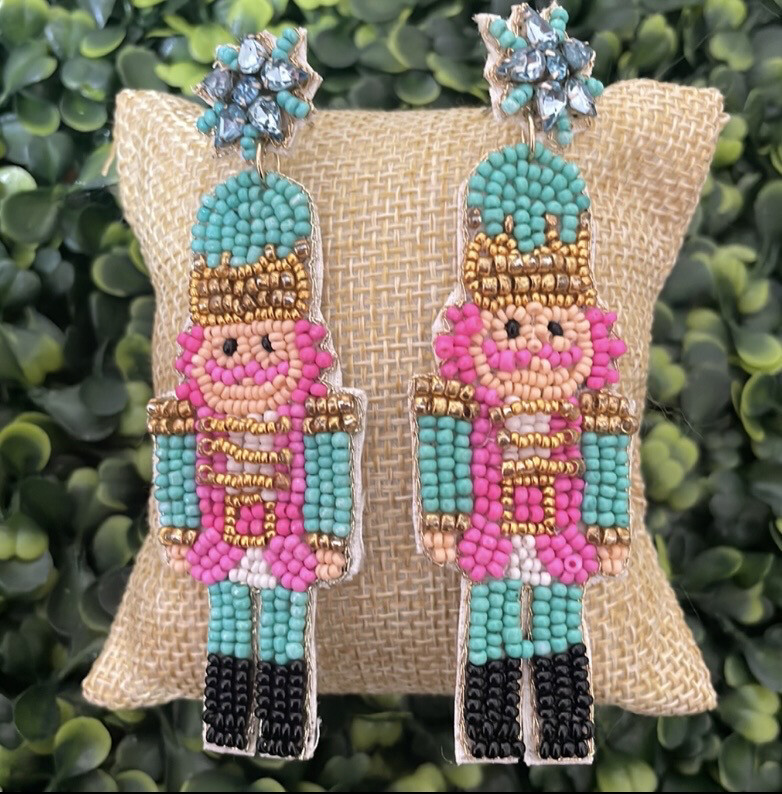 Christmas Nutcracker Beaded Crystal Earrings