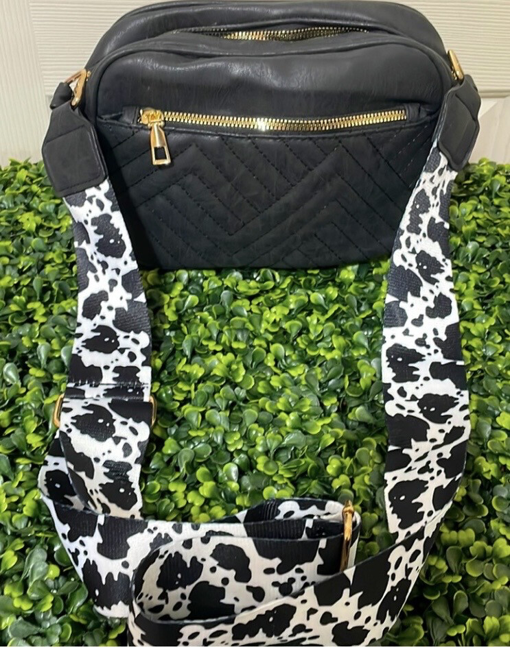 Julice Black Crossbody Purse Black Cow Print Detachable Shoulder Strap