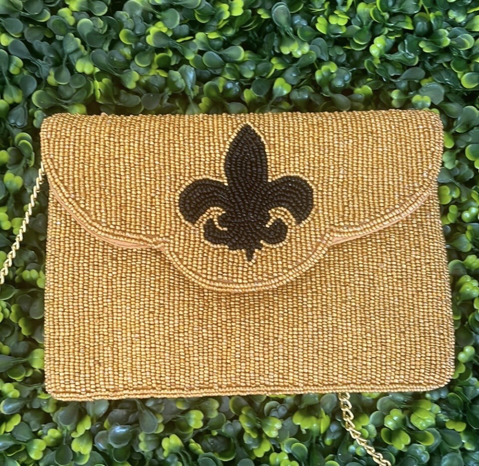 Belle Gold and Black Fleur De  Lis Clutch Crossbody Purse Game Days