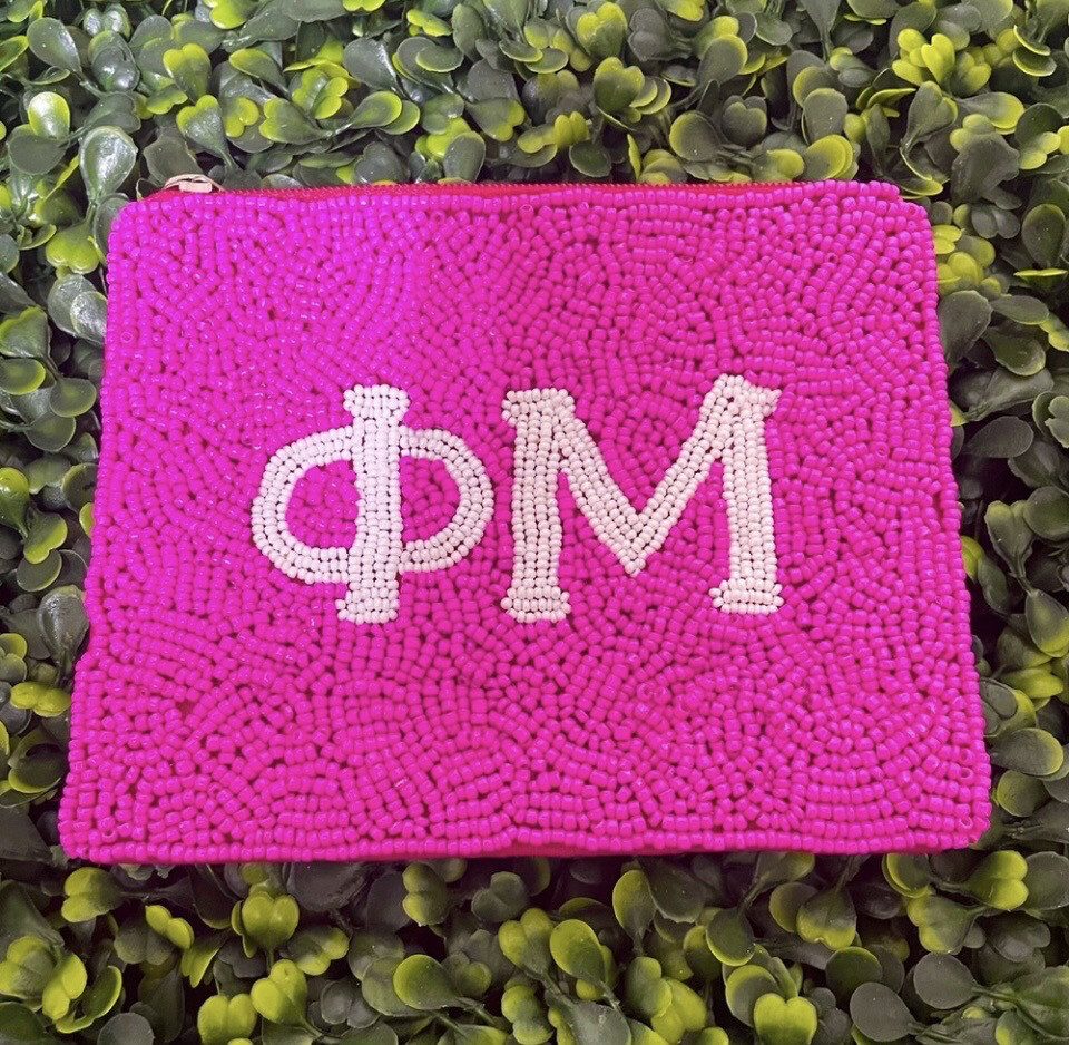 Phi Mu Beaded Pouch Case Game Days Sorority Gifts