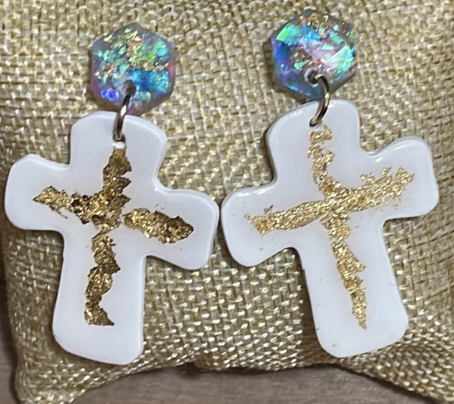 Florence White Gold Multicolor Cross Earrings Easter Gift