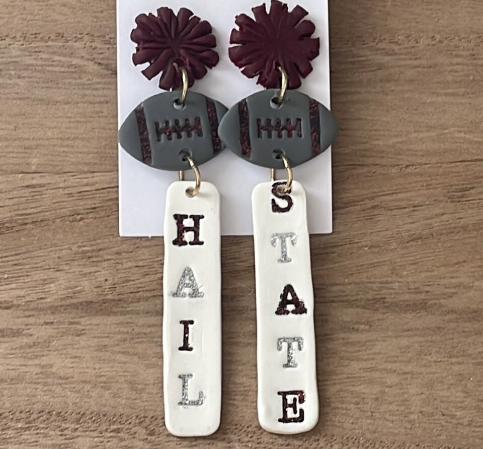 Mississippi State Football Game Day Dangle Earrings Hail State