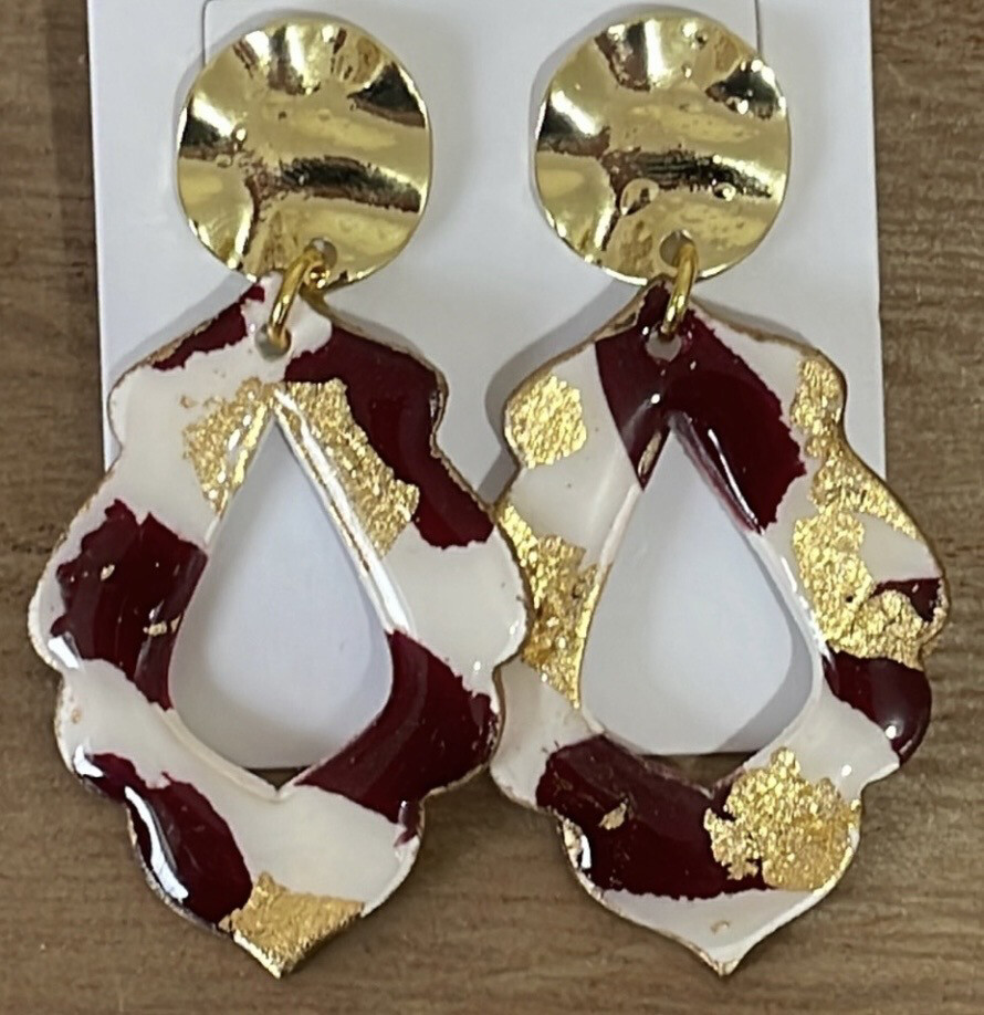 Maggie Maroon White Gold Foil Earrings