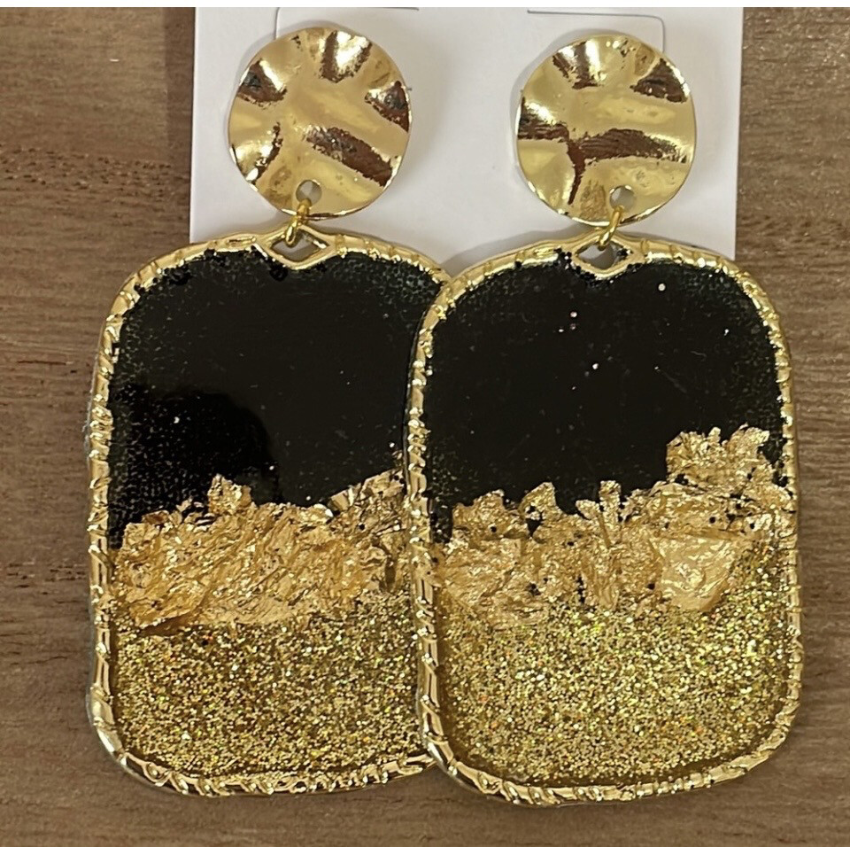 Bella Black Gold Dangle Earrings Saints Game Days Gifts