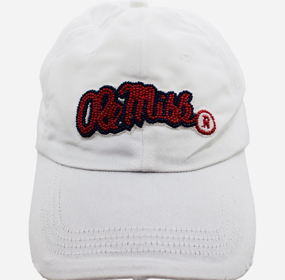Ole Miss White Beaded Ball Cap Men's Women's