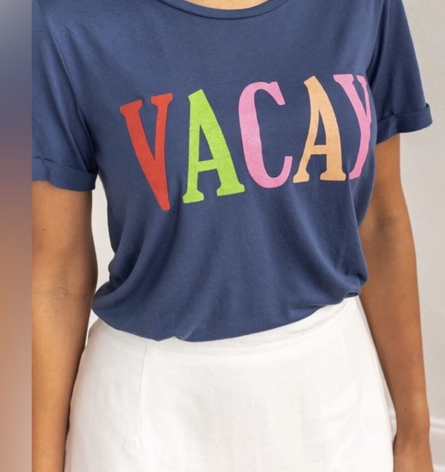 Navy Multicolor Vacay Crewneck Tee T-Shirt