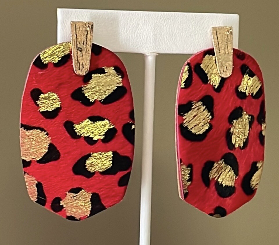Ann Marie Red Gold Leopard Earrings