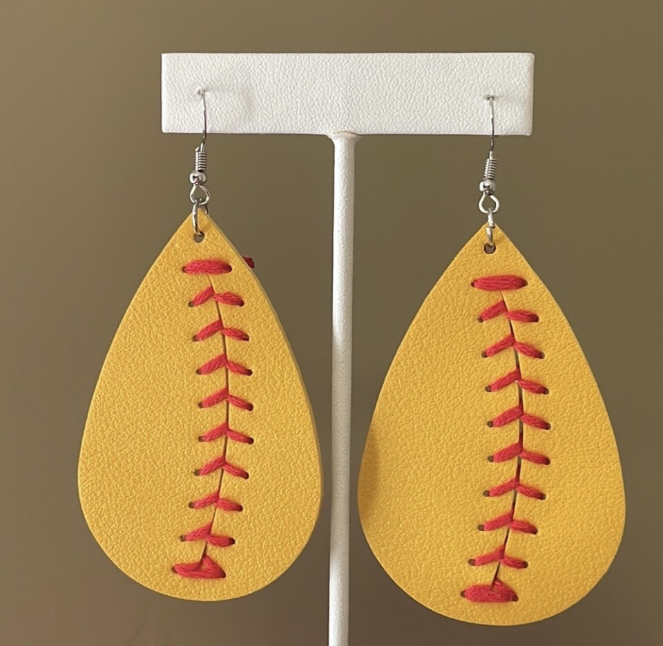 Adrianna Large Softball Dangle Earrings