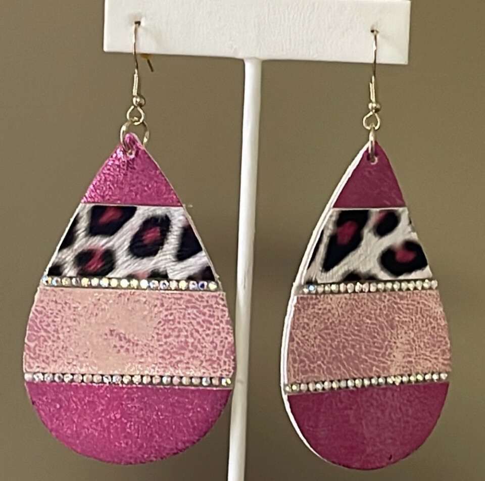Emma Pink Leopard Iridescent Crystal Teardrop Earrings