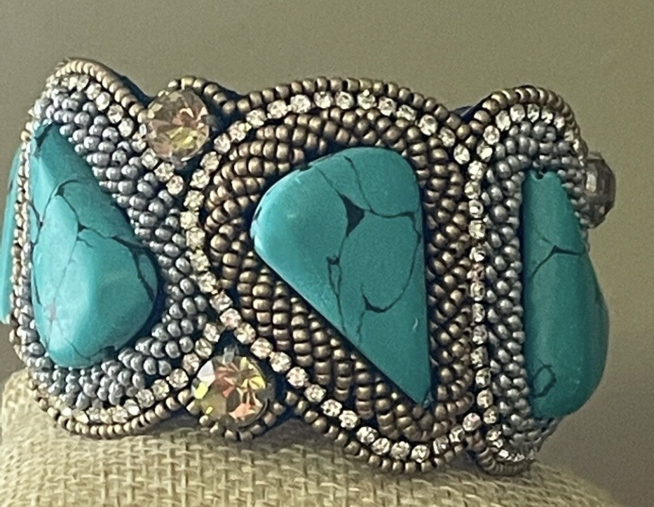 Allie Turquoise Iridescent Crystal Rhinestone Cuff Bracelet