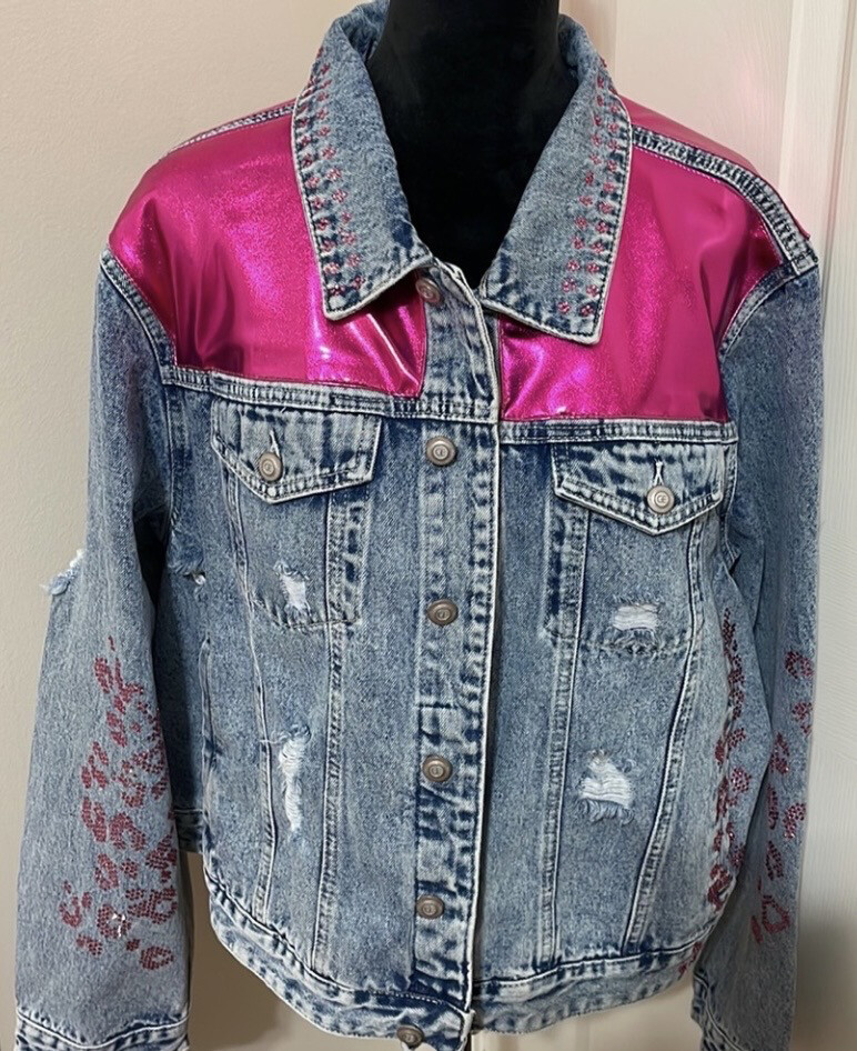 Gracie Fuchsia Pink Denim Rhinestone Jacket Plus Curvy Size 3X