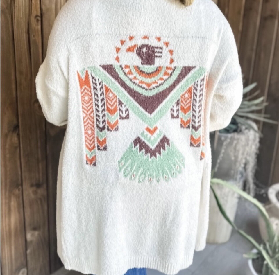 Madeleine Open Front Cardigan Graphic Design One Size Misses Plus Curvy