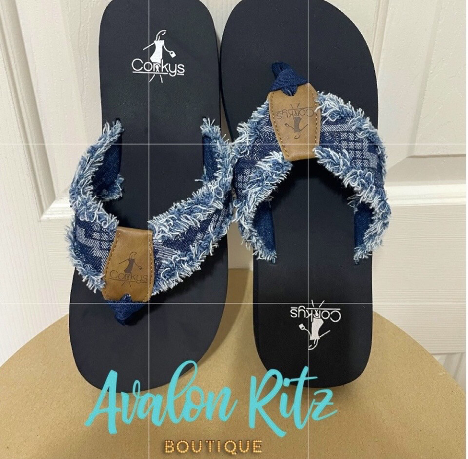 Corkys Chill Out Dark Denim Flip Flops
