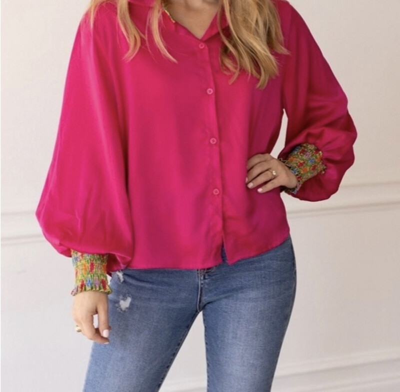 Grace Fuchsia Blouse Multicolor Cuffs Plus Curvy