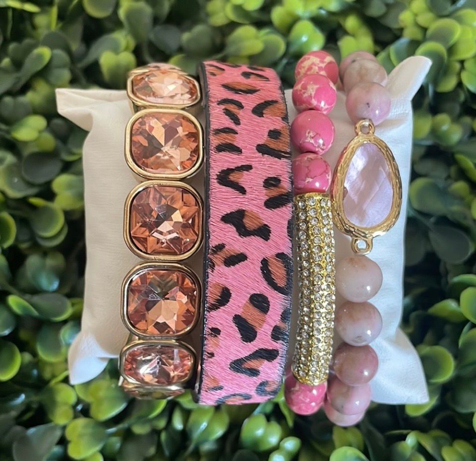 Juliette Pink Leopard Bracelet Stack Set