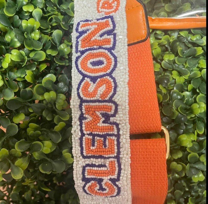 Clemson University Beaded Purse Strap Game Day