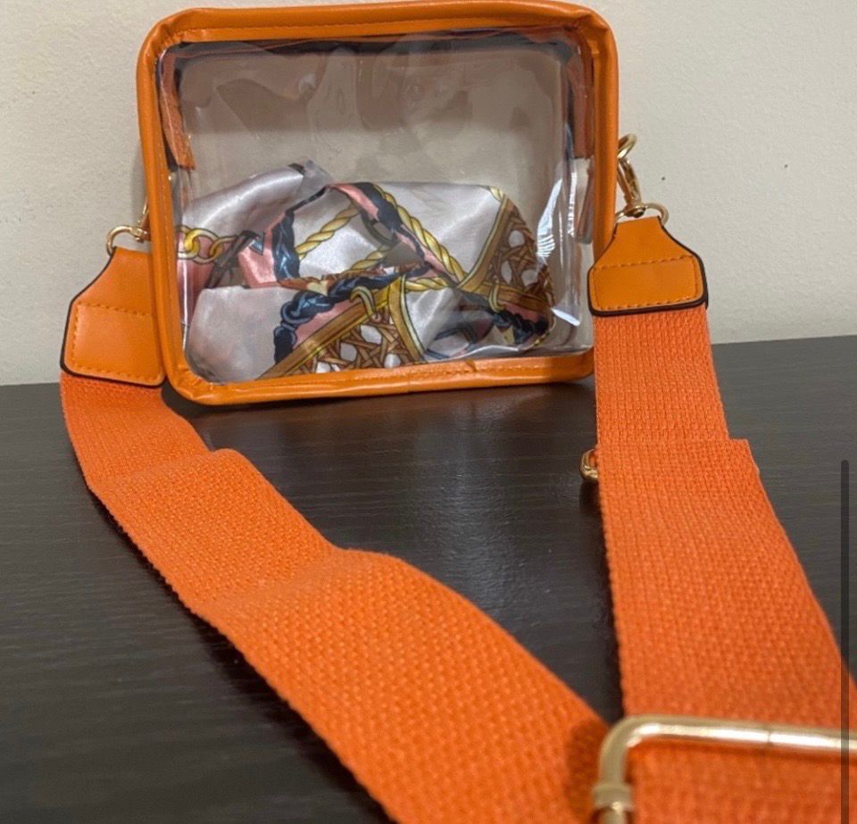 Orange Clear Crossbody Purse with Solid Orange Purse Strap Game Day
