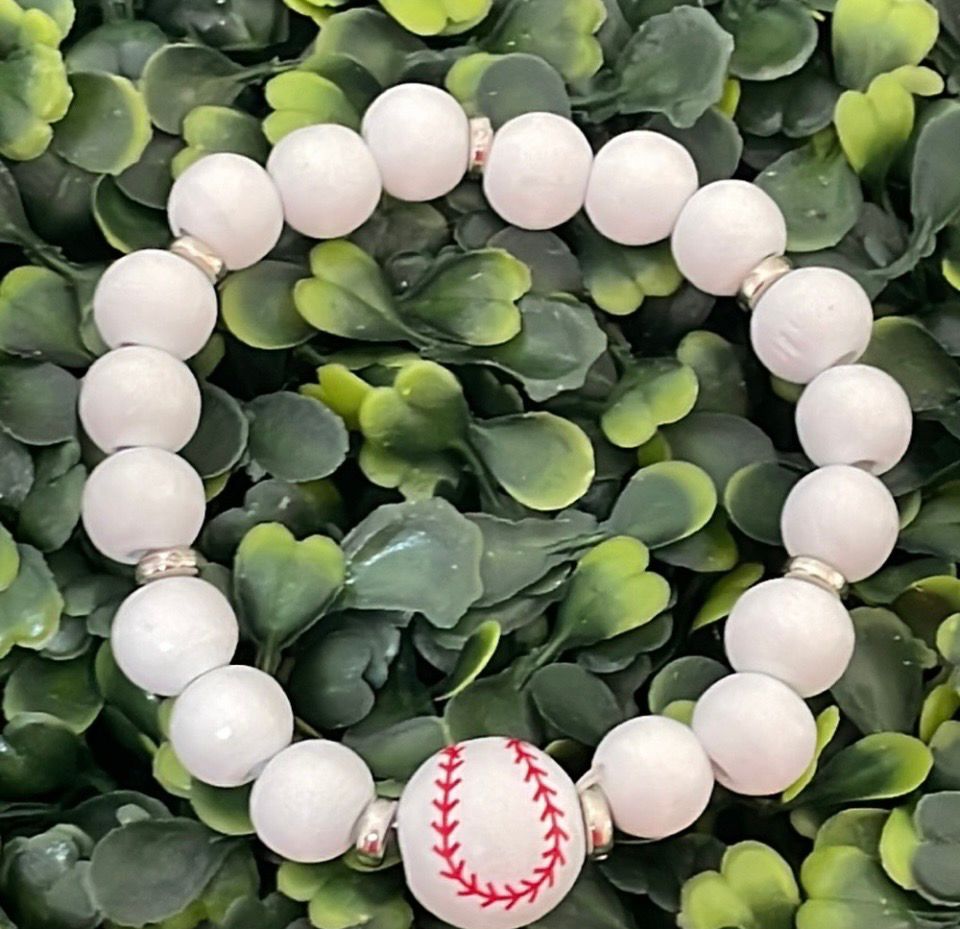 Caroline Wood Baseball Beaded Stretch Bracelet
