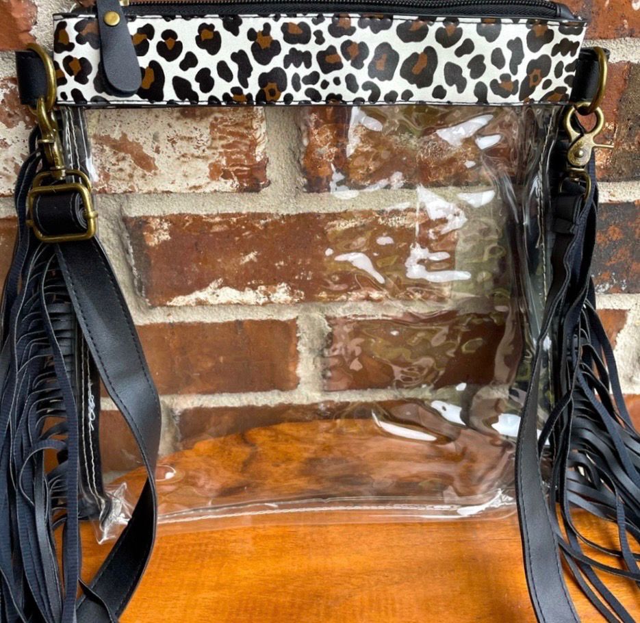 The Delta Black Leopard Fringe Clear Crossbody Purse Shoulder Bag
