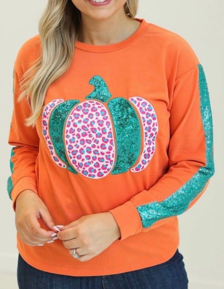 Gracie Sequin Halloween Pumpkin Top