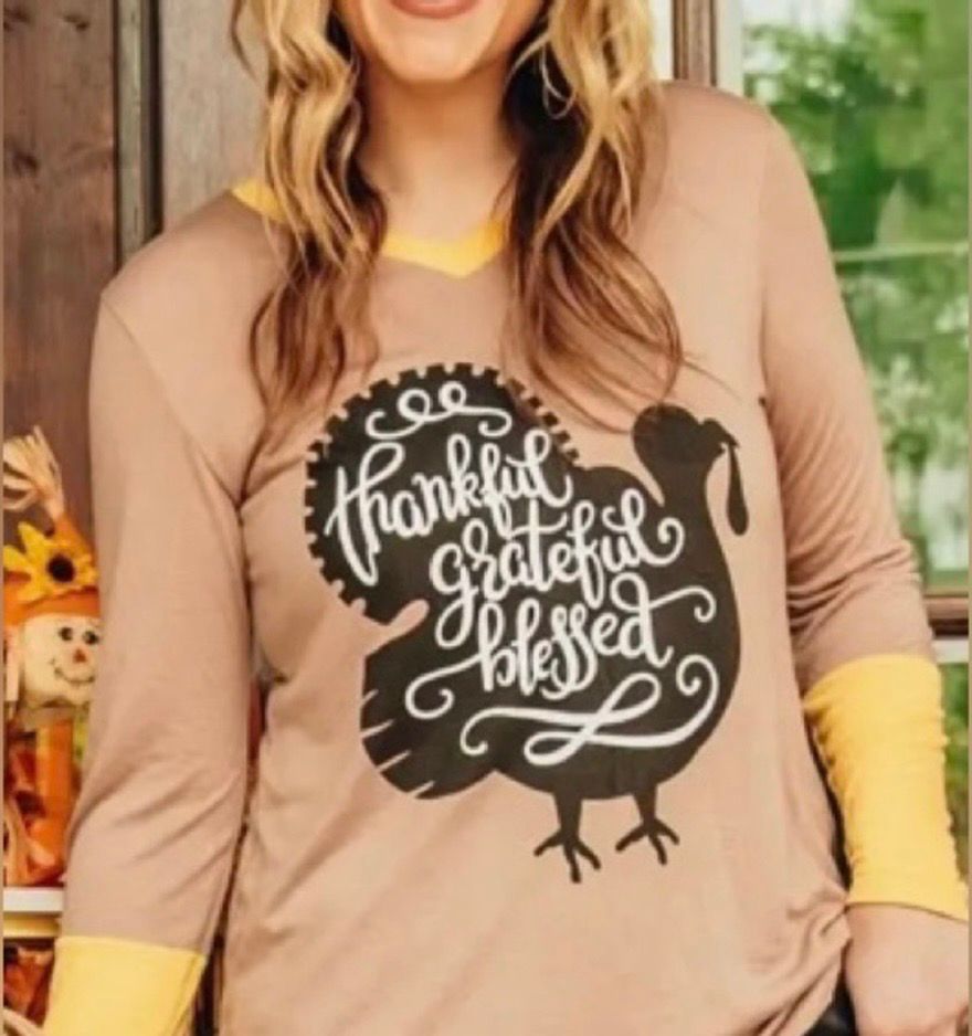 Em G Thanksgiving Turkey Grateful Graphic Long Sleeve Top