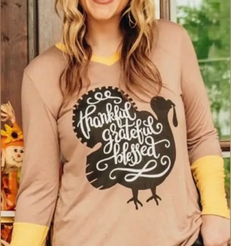 Em G Thanksgiving Turkey Grateful Graphic Long Sleeve Top